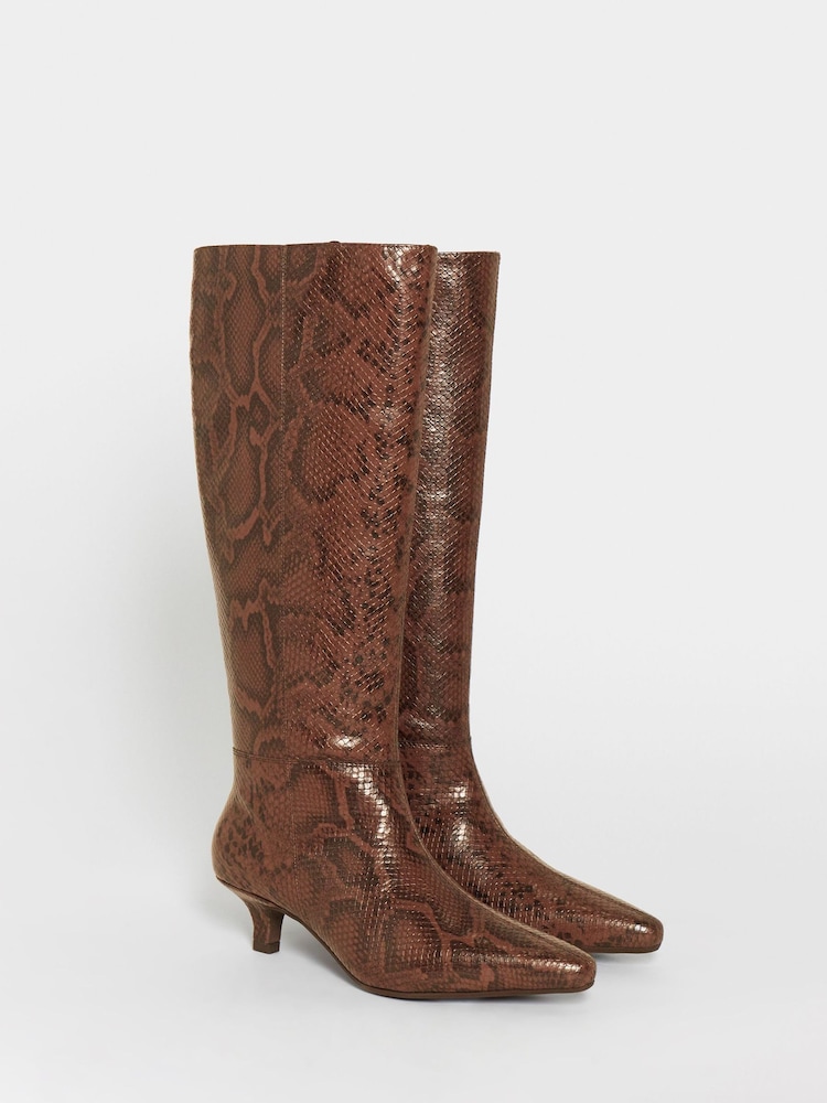 JD Williams Animal Curvy Calf Leather Pointed Kitten Heel High Standard Fit Boots - Image 2 of 4 JD Williams Animal Curvy Calf Leather Pointed Kitten Heel High Standard Fit Boots - Image 2 of 4