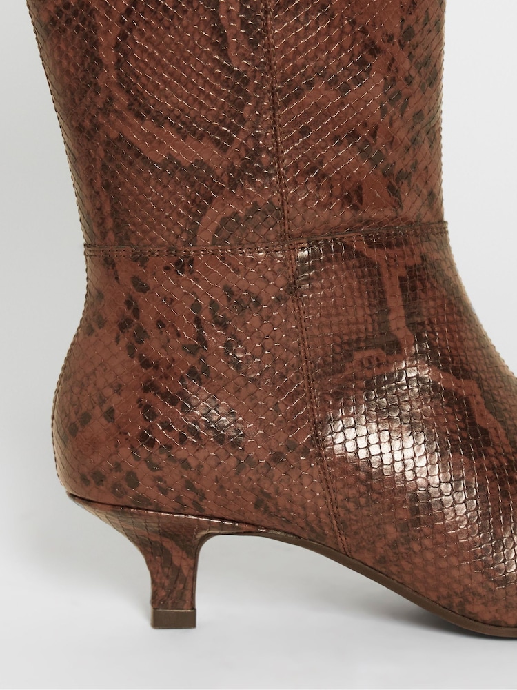 JD Williams Animal Curvy Calf Leather Pointed Kitten Heel High Standard Fit Boots - Image 4 of 4 JD Williams Animal Curvy Calf Leather Pointed Kitten Heel High Standard Fit Boots - Image 4 of 4