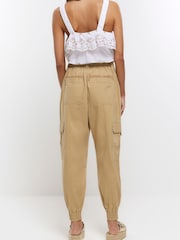 River Island Brown Beige Self Belt Cuffed Cargo Trousers - Image 2 of 4