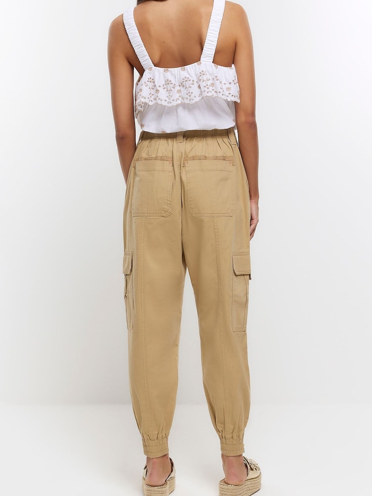 River Island Brown Beige Self Belt Cuffed Cargo Trousers - Image 2 of 4 River Island Brown Beige Self Belt Cuffed Cargo Trousers - Image 2 of 4