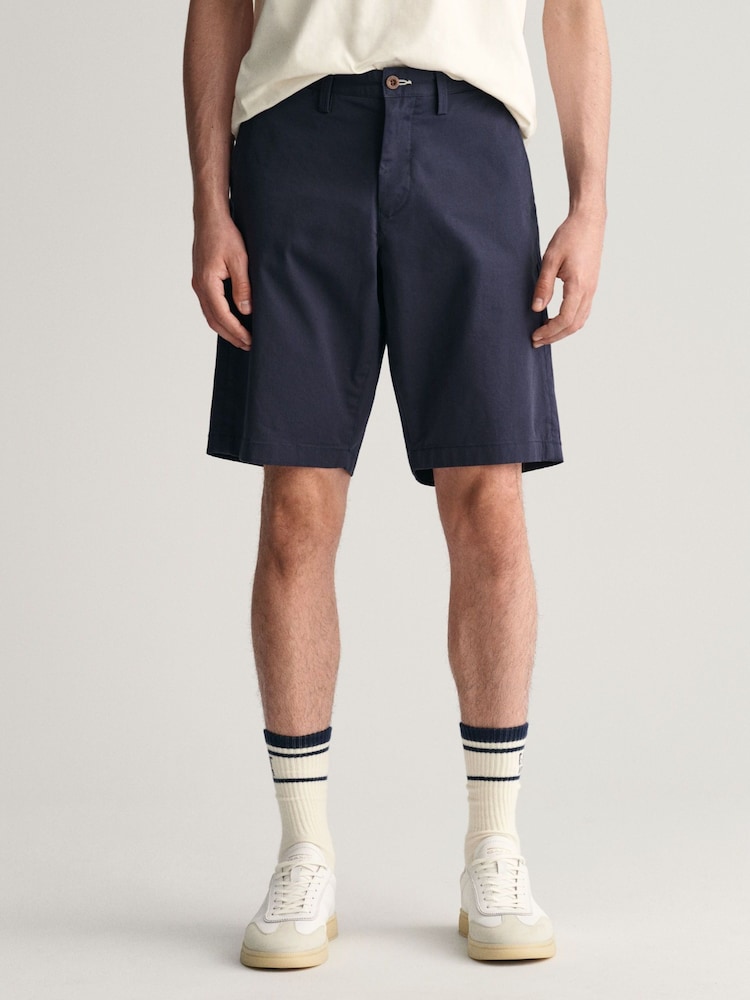 GANT Blue Relaxed Organic Cotton Blend Twill Shorts - Image 1 of 7