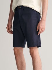 GANT Blue Relaxed Organic Cotton Blend Twill Shorts - Image 4 of 7