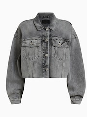 AllSaints Grey Piper Crop Denim Jacket - Image 1 of 1