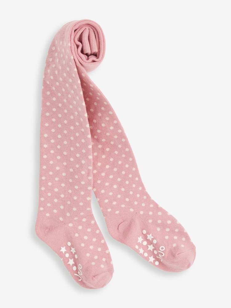 JoJo Maman Bébé Rose Girls Spot Cotton Rich Tights - Image 1 of 1