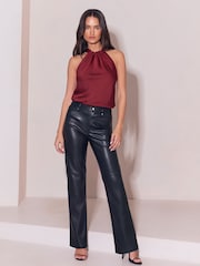 Lipsy Burgundy Red Satin Halter Neck Top - Image 4 of 5