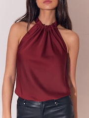 Lipsy Burgundy Red Satin Halter Neck Top - Image 5 of 5