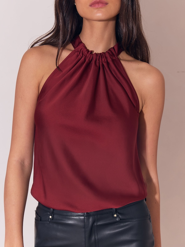 Lipsy Burgundy Red Satin Halter Neck Top - Image 5 of 5