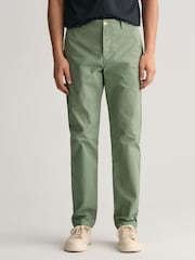 GANT Green Regular Fit Sunfaded Cotton Twill Chino Trousers - Image 4 of 7