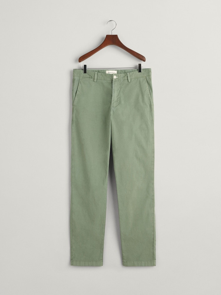 GANT Green Regular Fit Sunfaded Cotton Twill Chino Trousers - Image 7 of 7