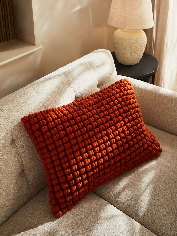 Orange 40 x 59cm Global Bobble 100% Cotton Cushion - Image 1 of 7