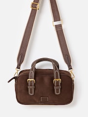 Oliver Bonas Brown Sara Buckle Faux Suede Cross-Body Bag - Image 1 of 8