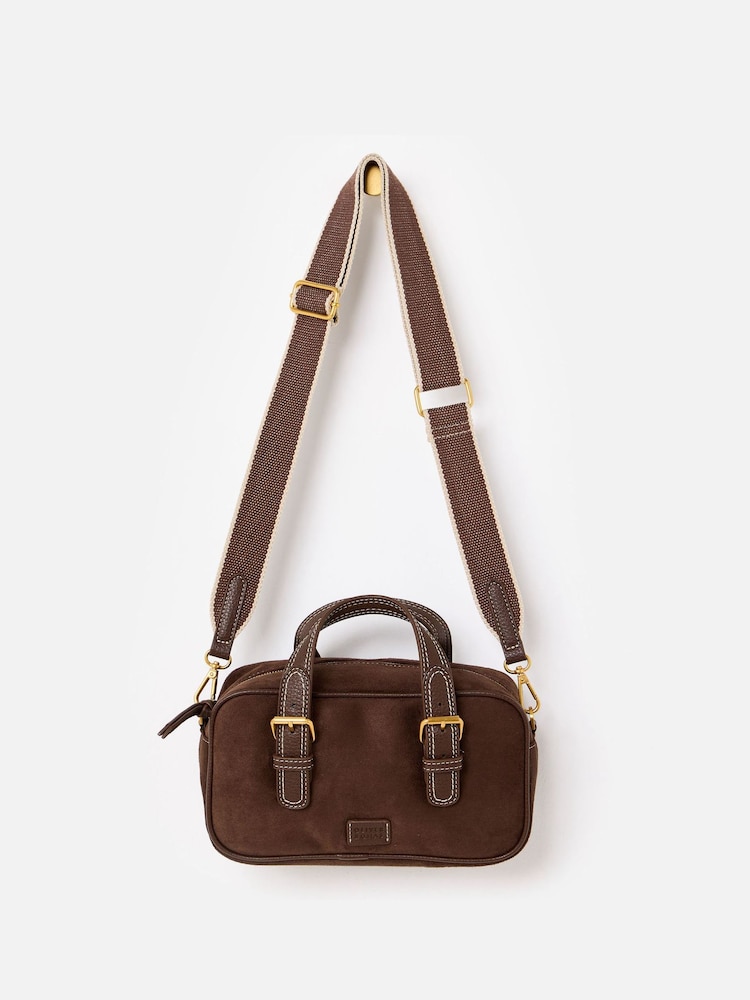 Oliver Bonas Brown Sara Buckle Faux Suede Cross-Body Bag - Image 2 of 8
