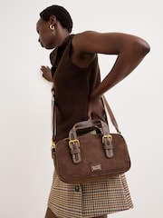 Oliver Bonas Brown Sara Buckle Faux Suede Cross-Body Bag - Image 7 of 8