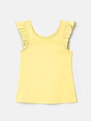 Joules Girls' Butterfly Yellow Frill Sleeve Jersey Vest - Image 2 of 4