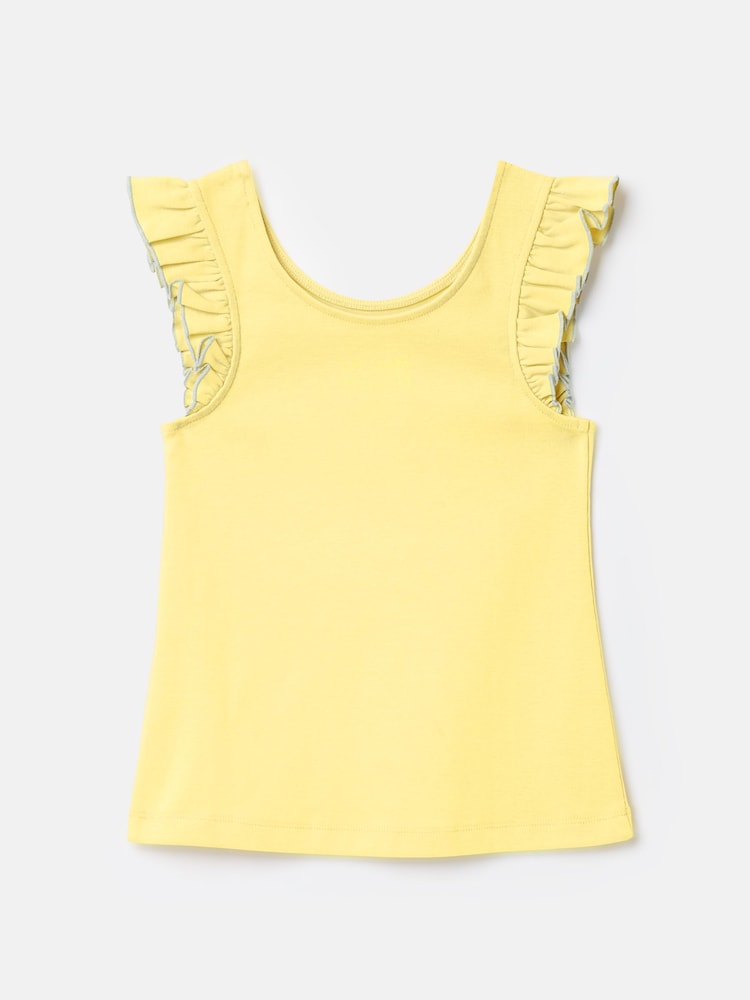 Joules Girls' Butterfly Yellow Frill Sleeve Jersey Vest - Image 2 of 4