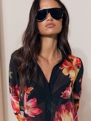 Lipsy Black Floral Chiffon Printed Shirt - Image 2 of 5