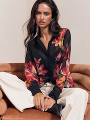 Lipsy Black Floral Chiffon Printed Shirt - Image 3 of 5