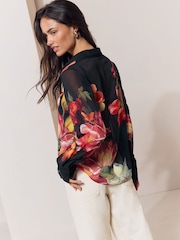 Lipsy Black Floral Chiffon Printed Shirt - Image 5 of 5