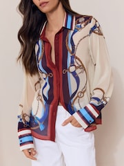 Lipsy Cream Chain Print Chiffon Printed Shirt - Image 2 of 5