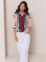 Lipsy Cream Chain Print Chiffon Printed Shirt - Image 4 of 5