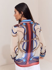 Lipsy Cream Chain Print Chiffon Printed Shirt - Image 5 of 5