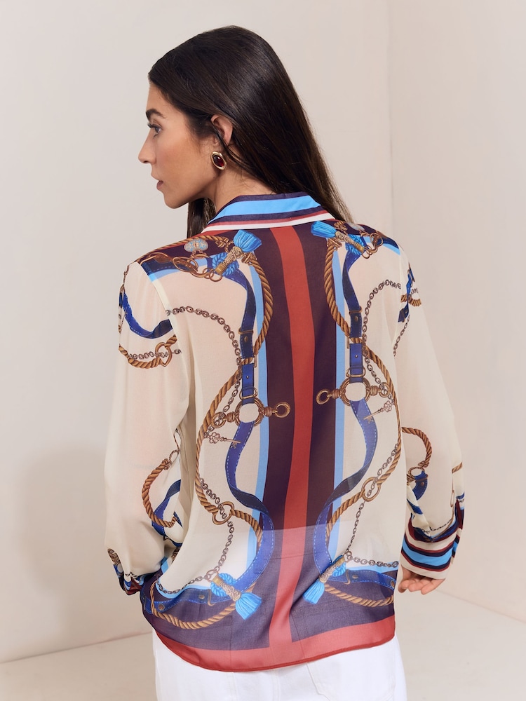 Lipsy Cream Chain Print Chiffon Printed Shirt - Image 5 of 5