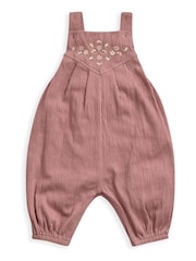 Mamas & Papas Pink 2 Piece Embroidered Crinkle Jersey Dungaree - Image 3 of 4