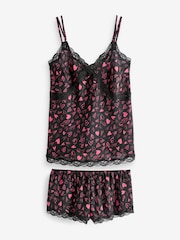 Heart Print Lace Trim Cami Top and Short Set - Image 6 of 9