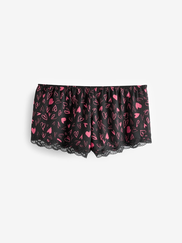 Heart Print Lace Trim Cami Top and Short Set - Image 8 of 9