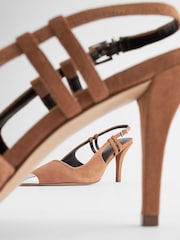 Tan Premium Leather Metal Chisel Toe Slingback Heel Shoes - Image 1 of 6
