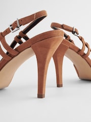 Tan Premium Leather Metal Chisel Toe Slingback Heel Shoes - Image 2 of 6