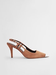 Tan Premium Leather Metal Chisel Toe Slingback Heel Shoes - Image 3 of 6