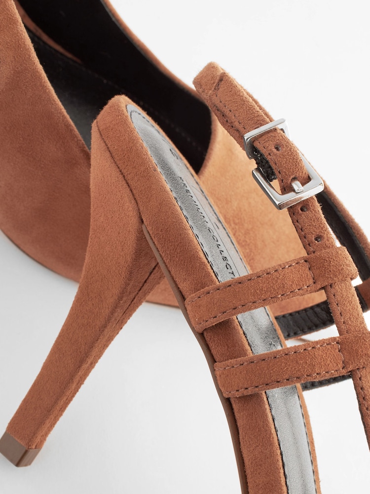 Tan Premium Leather Metal Chisel Toe Slingback Heel Shoes - Image 5 of 6