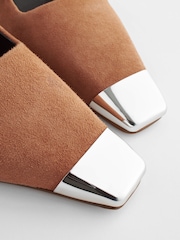 Tan Premium Leather Metal Chisel Toe Slingback Heel Shoes - Image 6 of 6