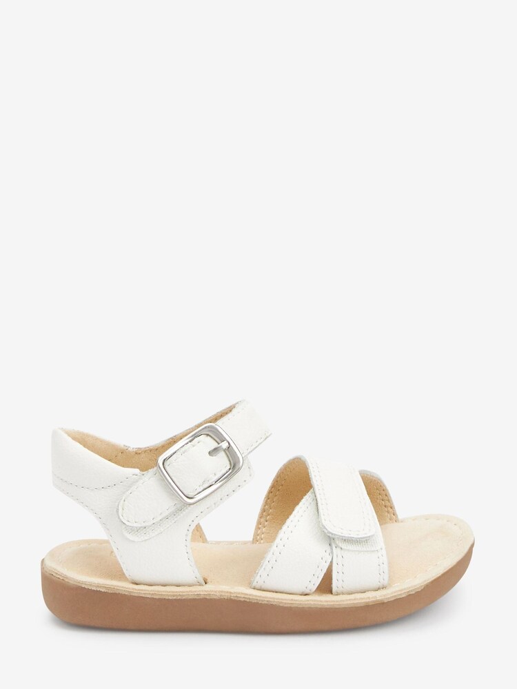 White Leather Wide Fit (G) Little Luxe™ Sandals - Image 1 of 6