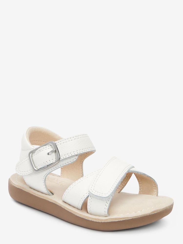 White Leather Wide Fit (G) Little Luxe™ Sandals - Image 2 of 6
