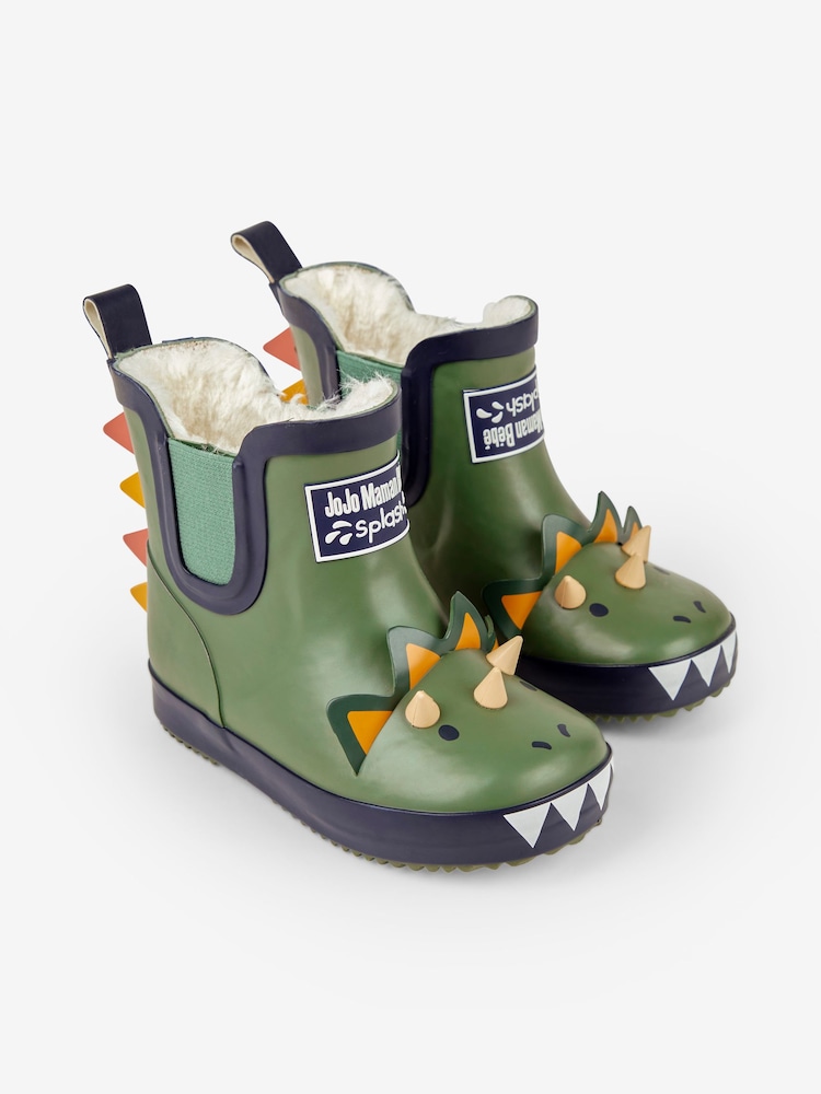 JoJo Maman Bébé Khaki Cosy Lined Dino Ankle Wellies - Image 5 of 9