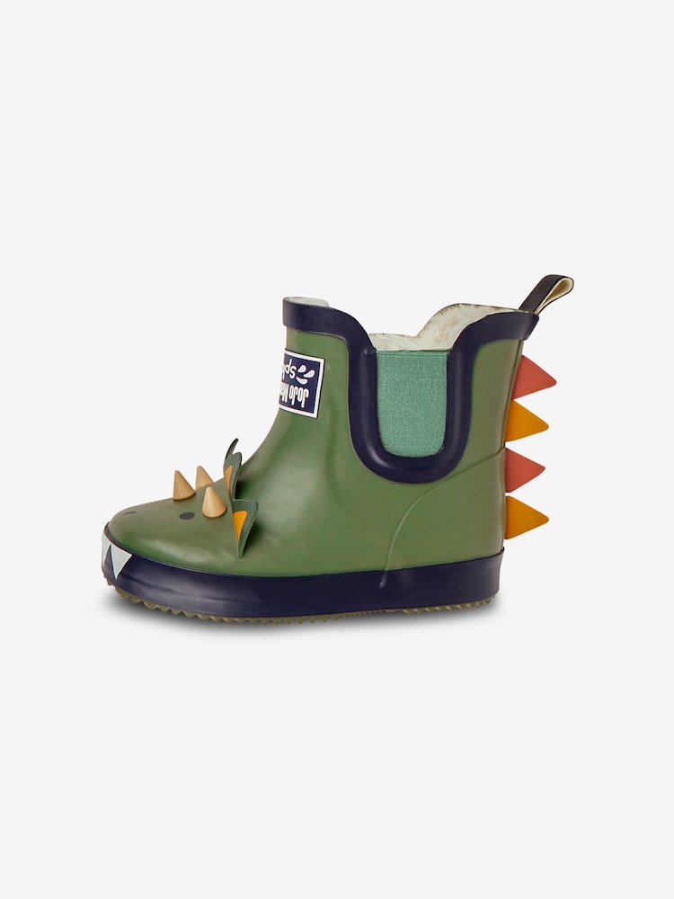JoJo Maman Bébé Khaki Cosy Lined Dino Ankle Wellies - Image 7 of 9