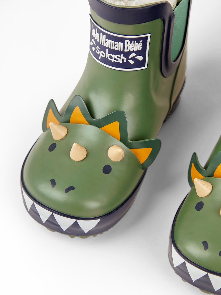 JoJo Maman Bébé Khaki Cosy Lined Dino Ankle Wellies - Image 8 of 9