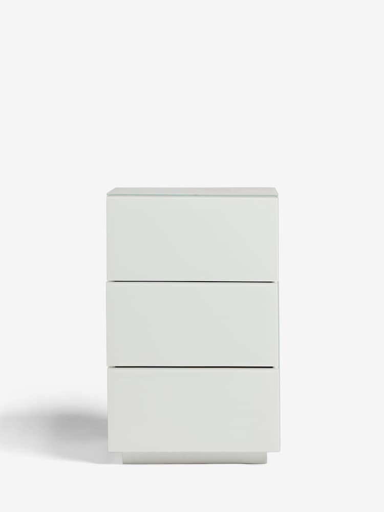 White Sloane Glass Collection Luxe 3 Drawer Bedside Table - Image 2 of 6