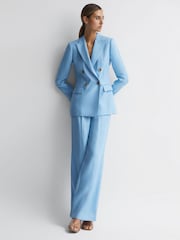Reiss Blue Hollie Petite Double Breasted Linen Blazer - Image 3 of 8