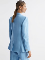 Reiss Blue Hollie Petite Double Breasted Linen Blazer - Image 5 of 8
