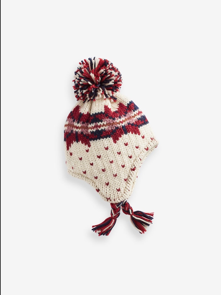 Red/Ecru White Fairisle Pattern Trapper Hat (3mths-16yrs) - Image 1 of 1