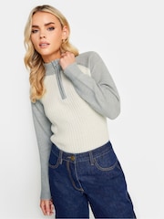 PixieGirl Petite Cream Quarter Zip Ribbed Knit Jumper - Image 1 of 4