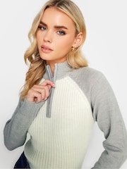 PixieGirl Petite Cream Quarter Zip Ribbed Knit Jumper - Image 4 of 4