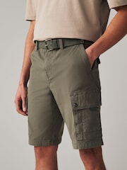 Khaki Green Belted Cargo Shorts - Image 1 of 10