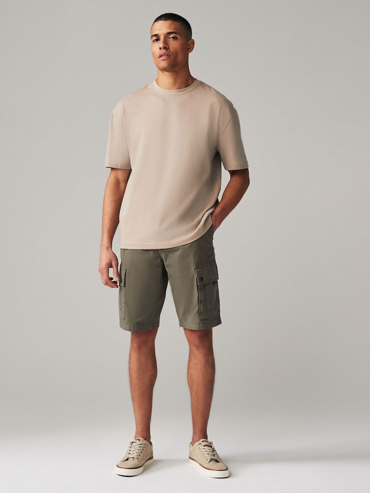 Khaki Green Belted Cargo Shorts - Image 2 of 10