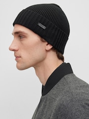 BOSS Black Knitted Virgin Wool Beanie Hat - Image 3 of 4