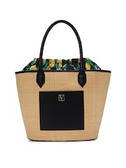 Victoria's Secret Lemon Black Straw Tote Bag - Image 1 of 3