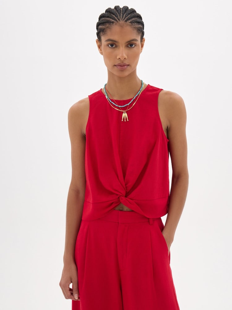 Hush Red Maggie Twist Front Linen Top - Image 1 of 6 Hush Red Maggie Twist Front Linen Top - Image 1 of 6